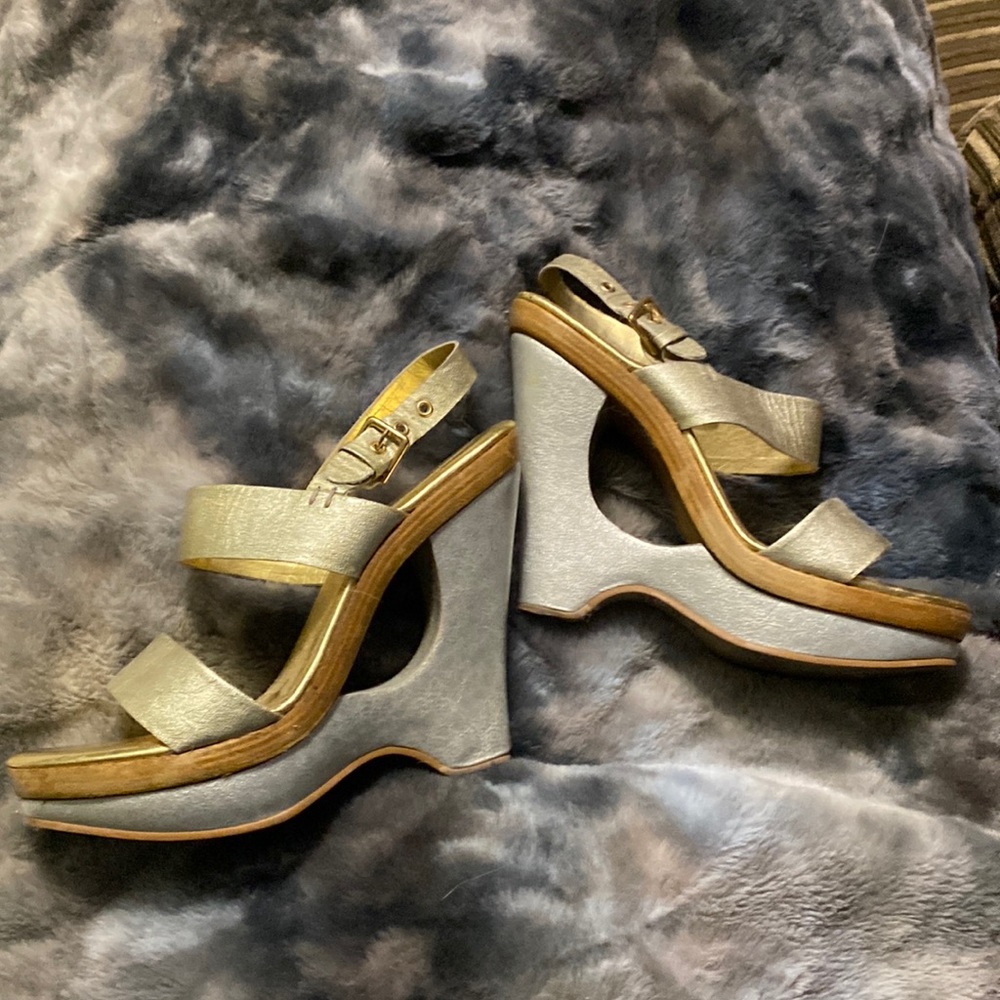Nina - Gold and Silver cut out Wedge Sandals